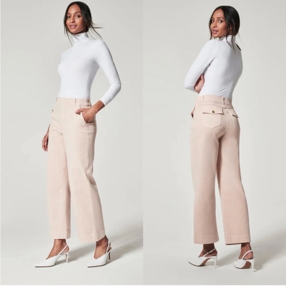 Spanx Twill Stretch Wide Leg Pale Pink Jeans Womens Medium - Picture 1 of 13